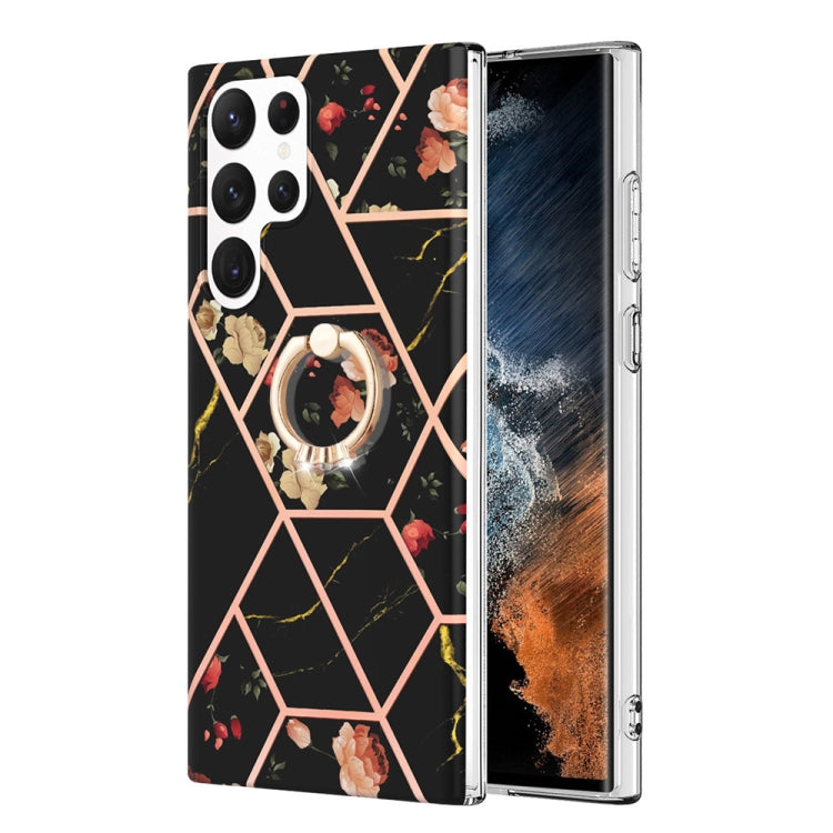 Custodia porta anello in TPU con motivo floreale in marmo, For Samsung Galaxy Note20 Ultra, For Samsung Galaxy S22 5G, For Samsung Galaxy S22+ 5G, For Samsung Galaxy S22 Ultra 5G