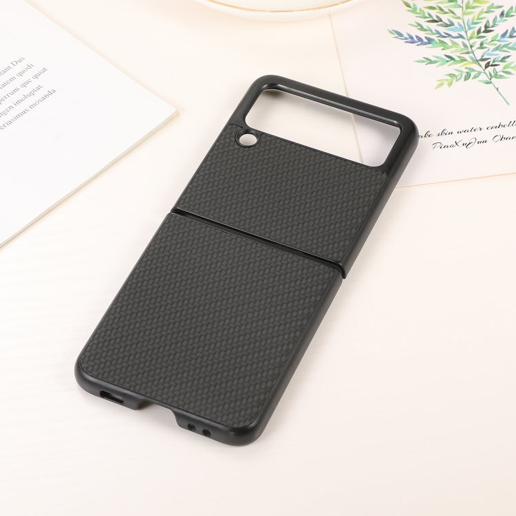 Custodia per telefono in pelle PU con trama in fibra di carbonio, For Samsung Galaxy Z Flip3 5G