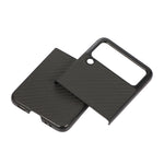 Custodia per telefono in pelle PU con trama in fibra di carbonio, For Samsung Galaxy Z Flip3 5G