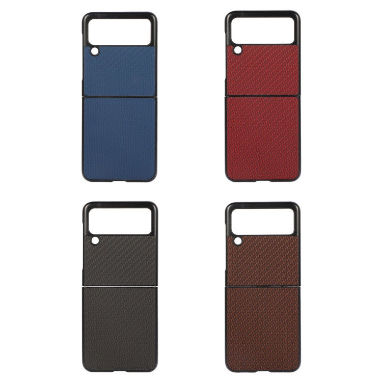 Custodia per telefono in pelle PU con trama in fibra di carbonio, For Samsung Galaxy Z Flip3 5G