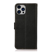 KHAZNEH Custodia per telefono RFID in vera pelle Litchi magnetica laterale, For iPhone 14 Plus, For iPhone 14 Pro Max, For iPhone 14 Pro, For iPhone 14