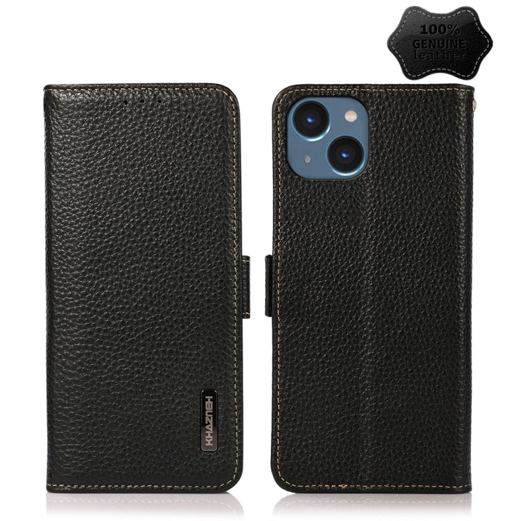 KHAZNEH Custodia per telefono RFID in vera pelle Litchi magnetica laterale, For iPhone 14 Plus, For iPhone 14 Pro Max, For iPhone 14 Pro, For iPhone 14