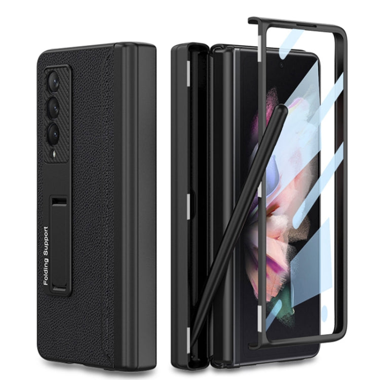 Custodia a libro per telefono in pelle tinta unita con cerniera magnetica GKK con astuccio portapenne, For Samsung Galaxy Z Fold3 5G