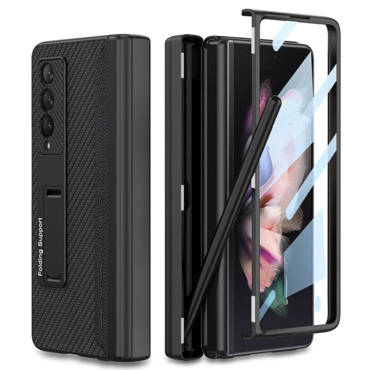 Custodia a libro per telefono in pelle tinta unita con cerniera magnetica GKK con astuccio portapenne, For Samsung Galaxy Z Fold3 5G