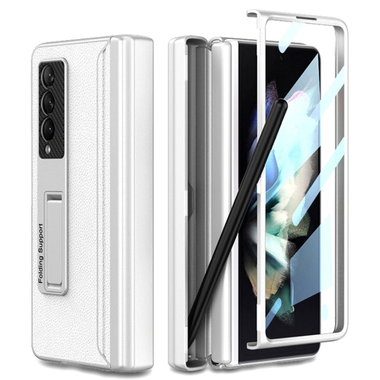 Custodia a libro per telefono in pelle tinta unita con cerniera magnetica GKK con astuccio portapenne, For Samsung Galaxy Z Fold3 5G