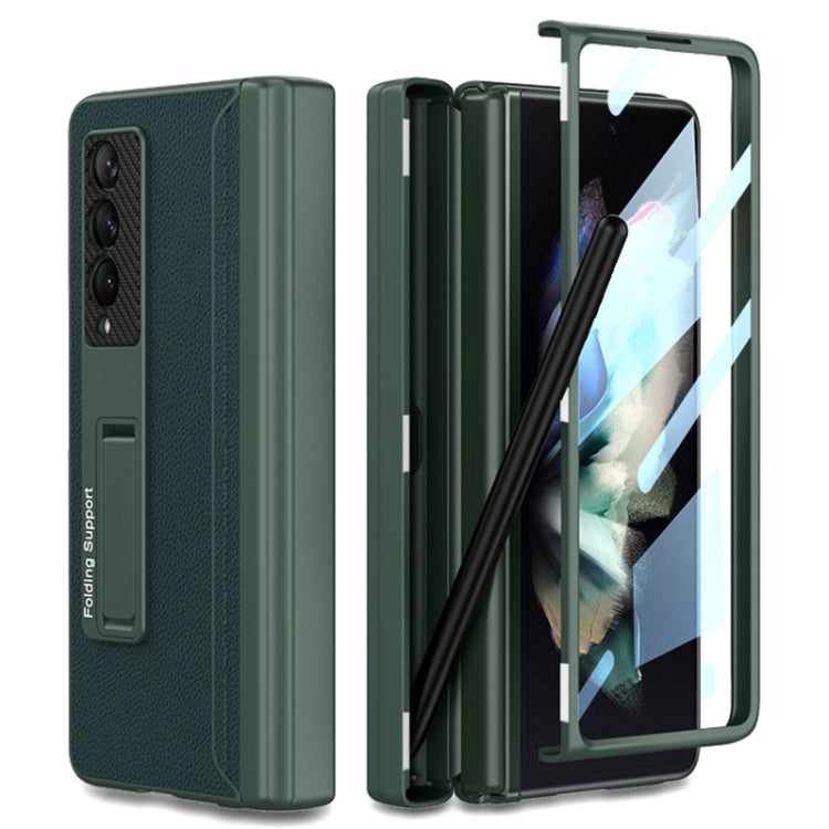 Custodia a libro per telefono in pelle tinta unita con cerniera magnetica GKK con astuccio portapenne, For Samsung Galaxy Z Fold3 5G
