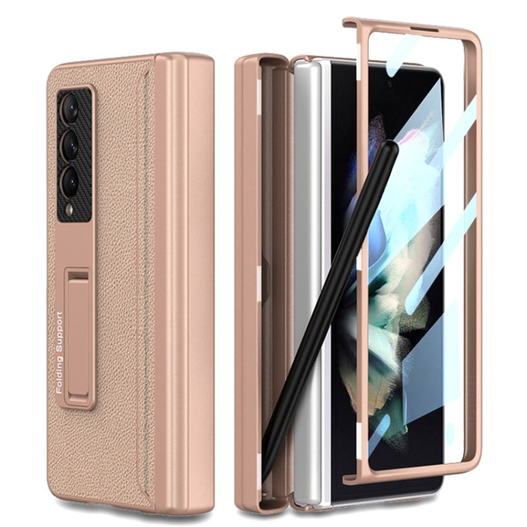 Custodia a libro per telefono in pelle tinta unita con cerniera magnetica GKK con astuccio portapenne, For Samsung Galaxy Z Fold3 5G