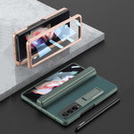 Custodia a libro per telefono in pelle tinta unita con cerniera magnetica GKK con astuccio portapenne, For Samsung Galaxy Z Fold3 5G