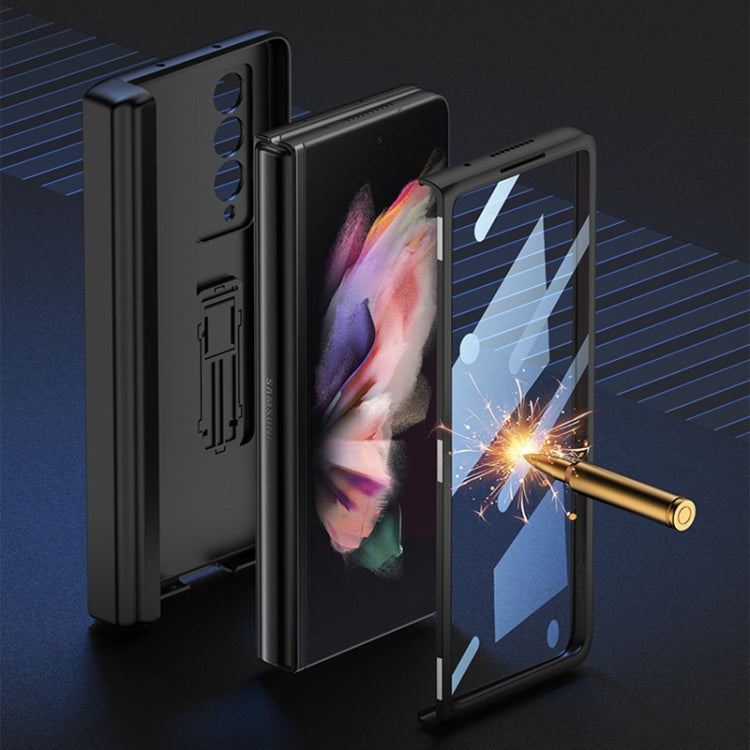 Custodia a libro per telefono in pelle tinta unita con cerniera magnetica GKK con astuccio portapenne, For Samsung Galaxy Z Fold3 5G