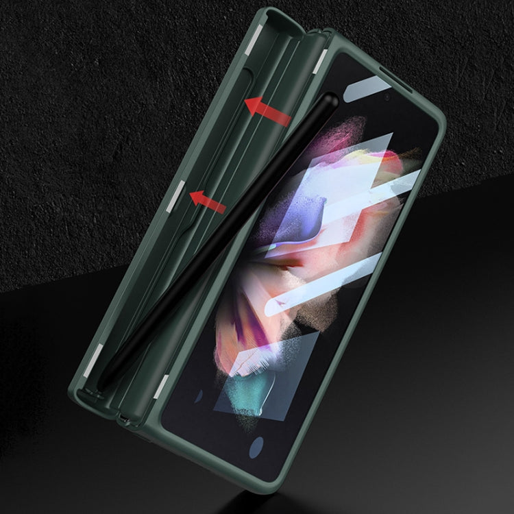 Custodia a libro per telefono in pelle tinta unita con cerniera magnetica GKK con astuccio portapenne, For Samsung Galaxy Z Fold3 5G