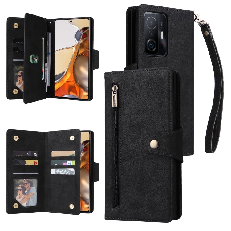 Rivetto Fibbia 9 carte Custodia per telefono in pelle a tre pieghe, For Xiaomi 11T