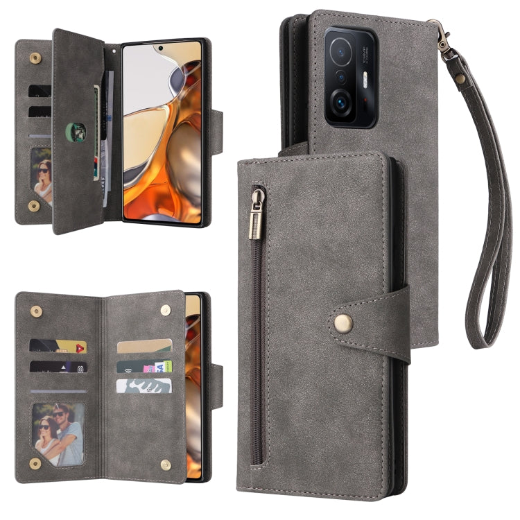 Rivetto Fibbia 9 carte Custodia per telefono in pelle a tre pieghe, For Xiaomi 11T