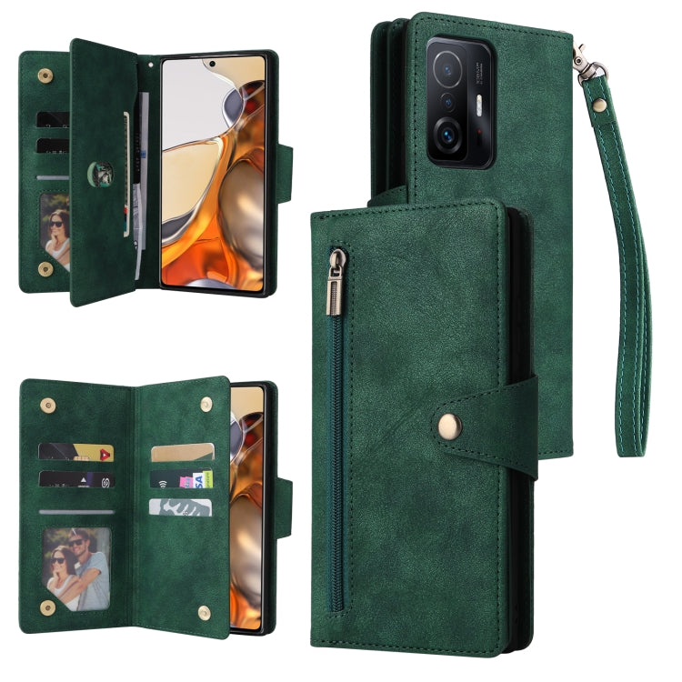 Rivetto Fibbia 9 carte Custodia per telefono in pelle a tre pieghe, For Xiaomi 11T