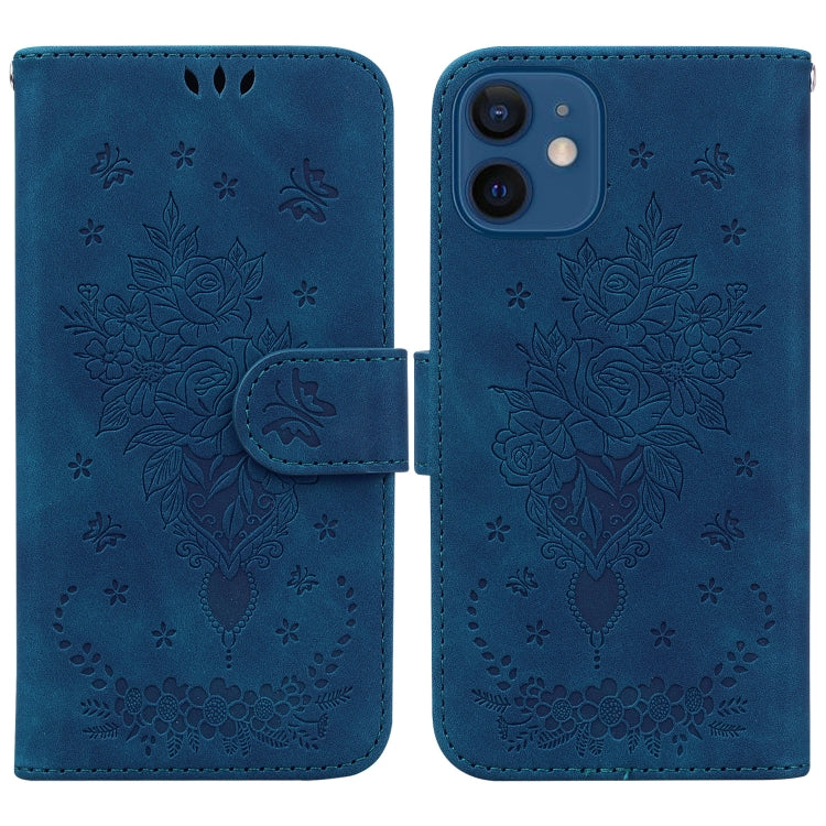 Custodia per telefono in pelle goffrata farfalla rosa, For iPhone 12 / 12 Pro, For iPhone 12 mini, For iPhone 12 Pro Max, For iPhone SE 2022 / SE 2020 / 8 / 7