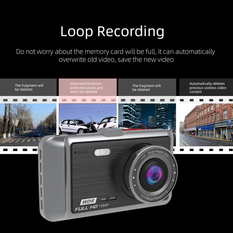 Anytek A60 Auto Schermo IPS da 4 pollici HD 1080P Registratore di guida ADAS con doppia fotocamera grandangolare da 170 gradi, A60
