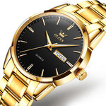 Orologio al quarzo con cinturino in acciaio luminoso impermeabile da uomo OLEVS 6898, Black Blue Steel, Gold Black, Gold Blue, Gold White, Black Steel