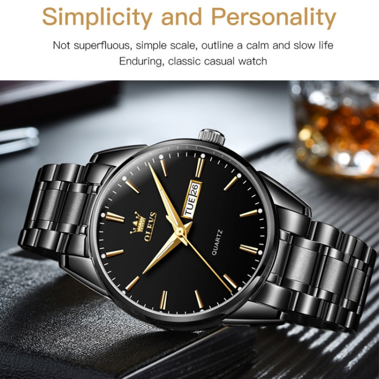 Orologio al quarzo con cinturino in acciaio luminoso impermeabile da uomo OLEVS 6898, Black Blue Steel, Gold Black, Gold Blue, Gold White, Black Steel