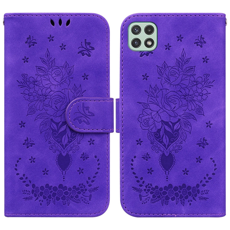 Custodia per telefono in pelle goffrata farfalla rosa, For Samsung Galaxy A22 5G, For Samsung Galaxy A03 166mm, For Samsung Galaxy A03 Core, For Samsung Galaxy A10 / M10