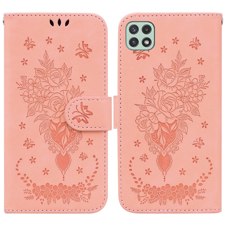 Custodia per telefono in pelle goffrata farfalla rosa, For Samsung Galaxy A22 5G, For Samsung Galaxy A03 166mm, For Samsung Galaxy A03 Core, For Samsung Galaxy A10 / M10