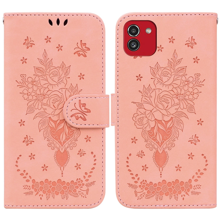 Custodia per telefono in pelle goffrata farfalla rosa, For Samsung Galaxy A22 5G, For Samsung Galaxy A03 166mm, For Samsung Galaxy A03 Core, For Samsung Galaxy A10 / M10