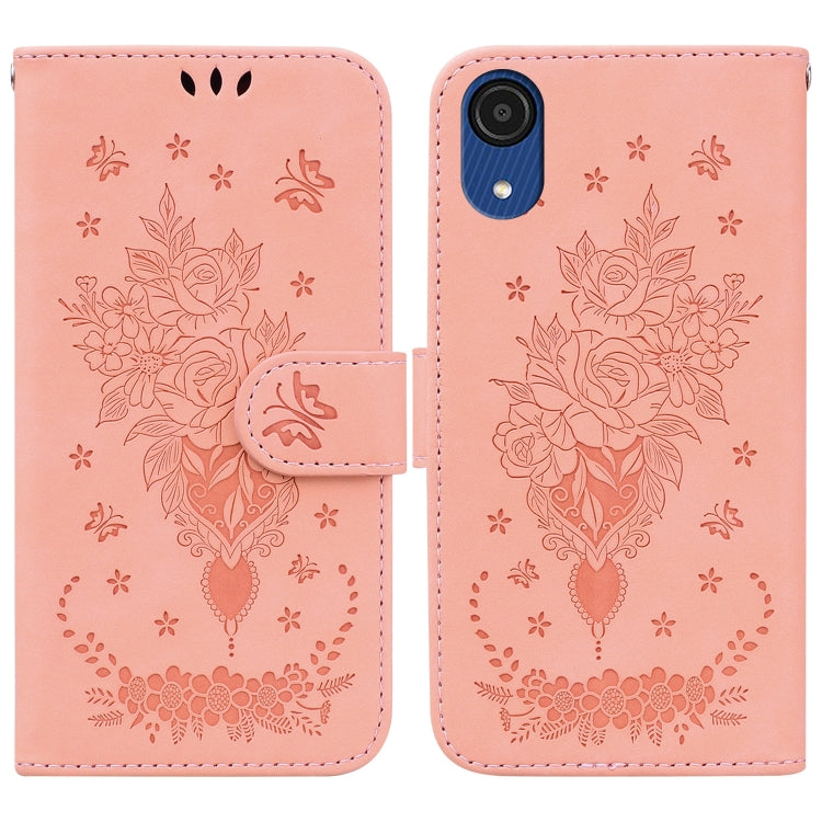 Custodia per telefono in pelle goffrata farfalla rosa, For Samsung Galaxy A22 5G, For Samsung Galaxy A03 166mm, For Samsung Galaxy A03 Core, For Samsung Galaxy A10 / M10