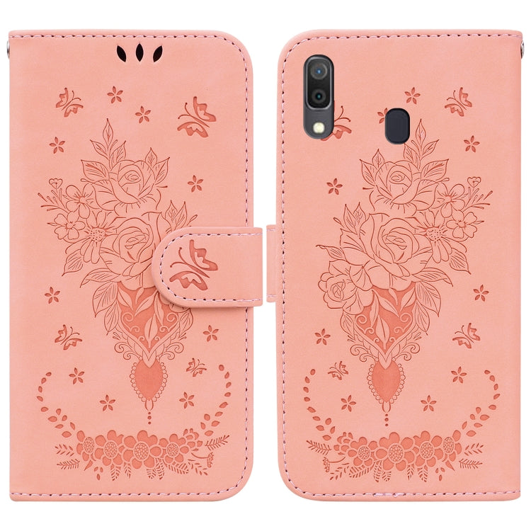 Custodia per telefono in pelle goffrata farfalla rosa, For Samsung Galaxy A10e / A20e, For Samsung Galaxy A13 4G, For Samsung Galaxy A20 / A30, For Samsung Galaxy A33 5G