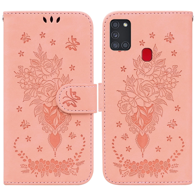 Custodia per telefono in pelle goffrata farfalla rosa, For Samsung Galaxy A21s, For Samsung Galaxy A22 4G, For Samsung Galaxy A31, For Samsung Galaxy A32 4G