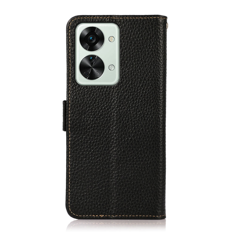 KHAZNEH Custodia per cellulare in vera pelle RFID con texture Litchi, For OnePlus Nord 2T 5G