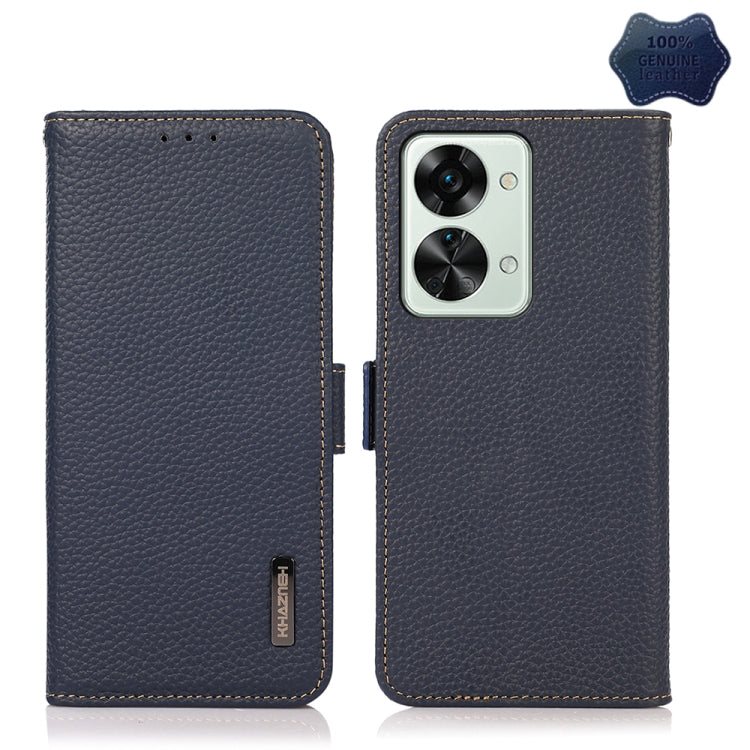 KHAZNEH Custodia per cellulare in vera pelle RFID con texture Litchi, For OnePlus Nord 2T 5G