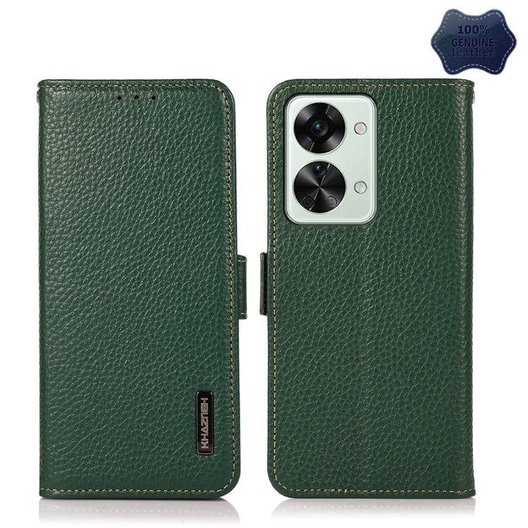 KHAZNEH Custodia per cellulare in vera pelle RFID con texture Litchi, For OnePlus Nord 2T 5G