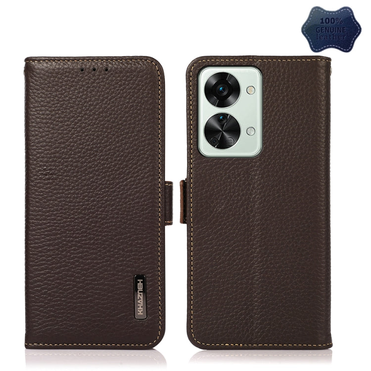 KHAZNEH Custodia per cellulare in vera pelle RFID con texture Litchi, For OnePlus Nord 2T 5G