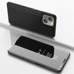 Custodia per telefono in pelle flip orizzontale placcata a specchio con supporto, For iPhone 14, For iPhone 14 Plus, For iPhone 14 Pro, For iPhone 14 Pro Max