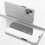 Custodia per telefono in pelle flip orizzontale placcata a specchio con supporto, For iPhone 14, For iPhone 14 Plus, For iPhone 14 Pro, For iPhone 14 Pro Max