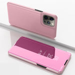 Custodia per telefono in pelle flip orizzontale placcata a specchio con supporto, For iPhone 14, For iPhone 14 Plus, For iPhone 14 Pro, For iPhone 14 Pro Max