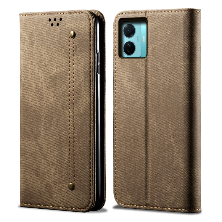 Custodia per telefono in pelle con texture denim, For OnePlus Nord 2T, For vivo S15e / T1 5G Snapdragon 778G, For Xiaomi 12 Lite