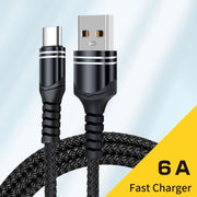 Cavo di ricarica USB stile tessuto 6A, lunghezza cavo: 1 m, USB-C / Type-C, Micro USB, 8 Pin