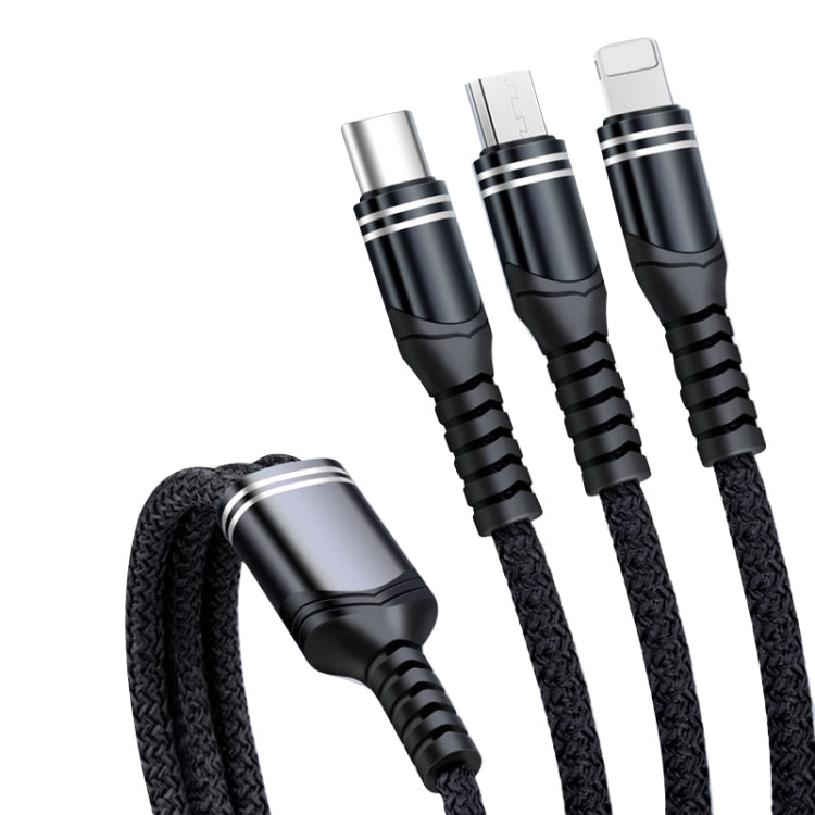 6A 66W 3 in 1 da USB a 8 pin + Micro USB + USB-C / Type-CF Cavo dati intrecciato per ricarica rapida, USB to 8 Pin+Micro USB+Type-C
