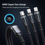 Cavo dati 3 in 1 USB a 8 Pin Micro USB Type-C 66W 6A