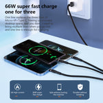 Cavo dati 3 in 1 USB a 8 Pin Micro USB Type-C 66W 6A