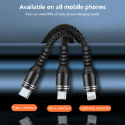 6A 66W 3 in 1 da USB a 8 pin + Micro USB + USB-C / Type-CF Cavo dati intrecciato per ricarica rapida, USB to 8 Pin+Micro USB+Type-C