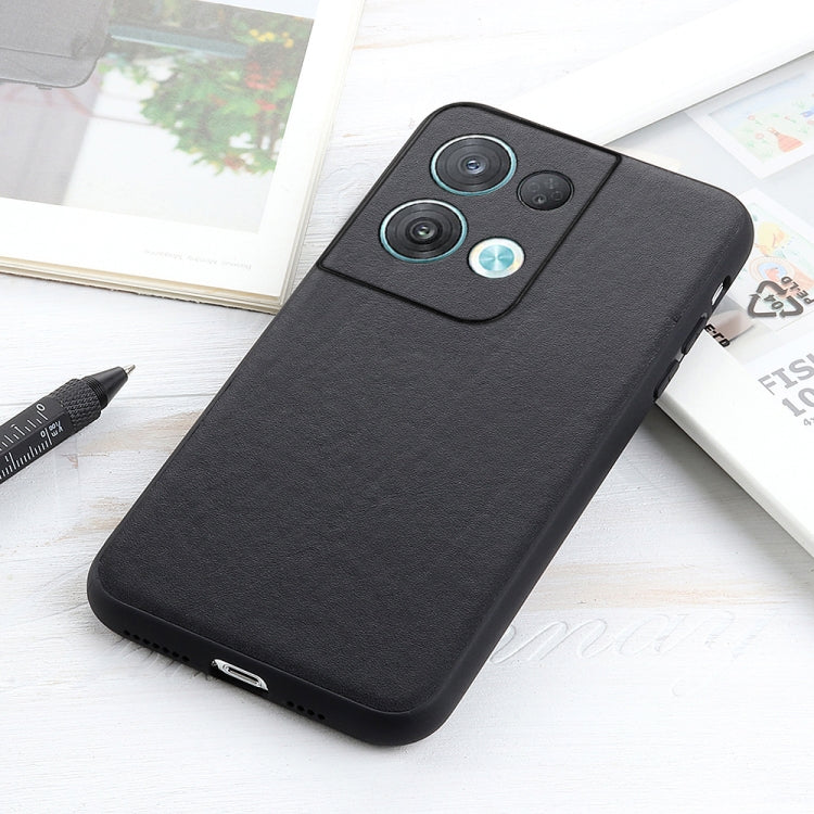 Cassa del telefono in vera pelle con trama in pelle di agnello con foro accurato, For OPPO Reno8, For OPPO Reno8 Pro, For OPPO Reno8 Pro+