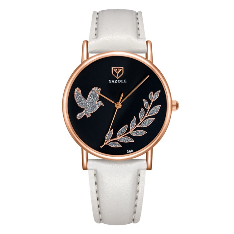 Orologio da donna YAZOLE 360 con cinturino in pelle con colomba della pace e diamanti