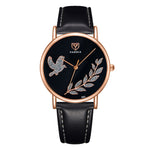 Orologio da donna YAZOLE 360 con cinturino in pelle con colomba della pace e diamanti