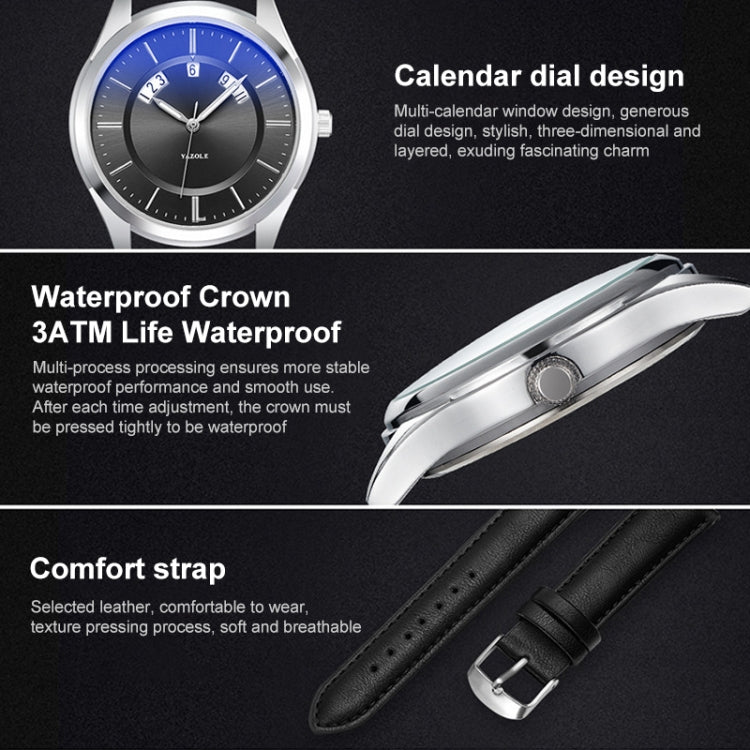Orologio al quarzo impermeabile YAZOLE 513 con cinturino in pelle e calendario