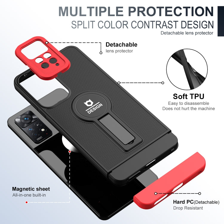 Custodia per telefono in TPU + PC con supporto per coda piccola, For Xiaomi Poco X3 / X3 Pro, For Xiaomi Redmi Note 10 4G / Note 10S, For Xiaomi Redmi Note 10 Pro 4G, For Xiaomi Redmi Note 11 4G 2022 / Note 11S, For Xiaomi Redmi Note 11 Pro 2022 4G / 5G