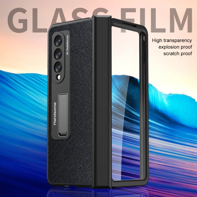 Custodia per telefono a conchiglia a copertura totale con cerniera a trama incrociata integrata, For Samsung Galaxy Z Fold3