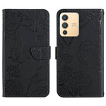 Custodia per cellulare in pelle goffrata con peonia a farfalla, For vivo V23 5G