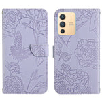 Custodia per cellulare in pelle goffrata con peonia a farfalla, For vivo V23 5G