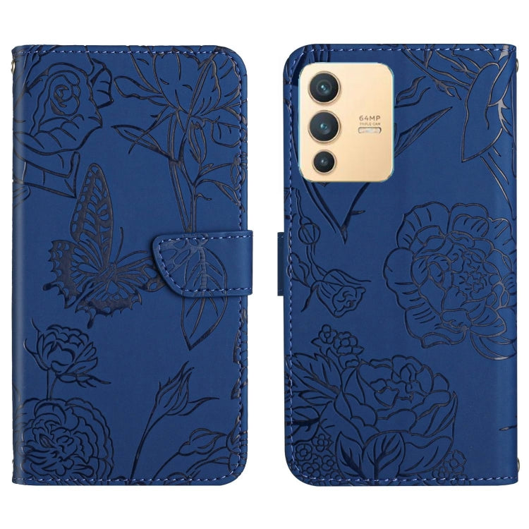 Custodia per cellulare in pelle goffrata con peonia a farfalla, For vivo V23 5G