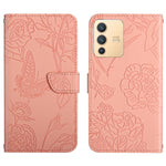 Custodia per cellulare in pelle goffrata con peonia a farfalla, For vivo V23 5G